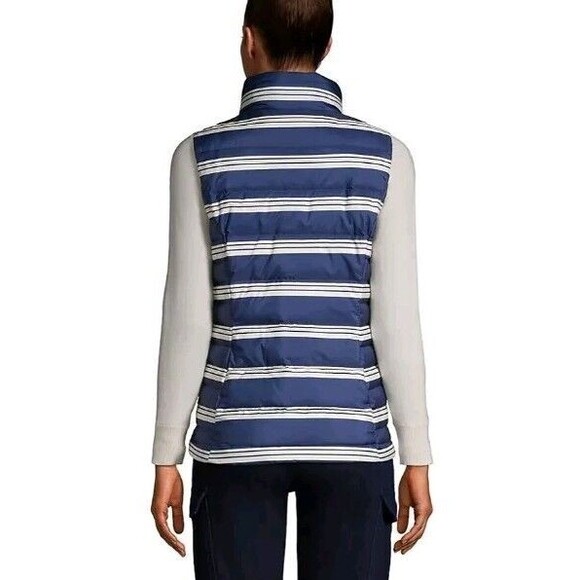 LANDS END Womens Down Feather Puffer Vest 600 Fill Blue White Stripe Plus 1X - Picture 6 of 12
